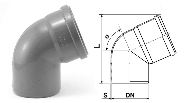 Коліно 75 мм, 67°, ПП, ІНСТАЛПЛАСТ